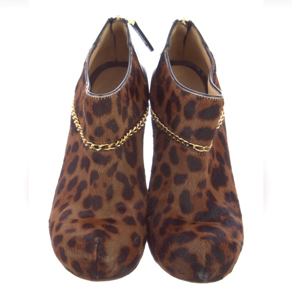 FENDI Animal print pony hair and black leather booties with gold chain accent - Picture 3 of 5